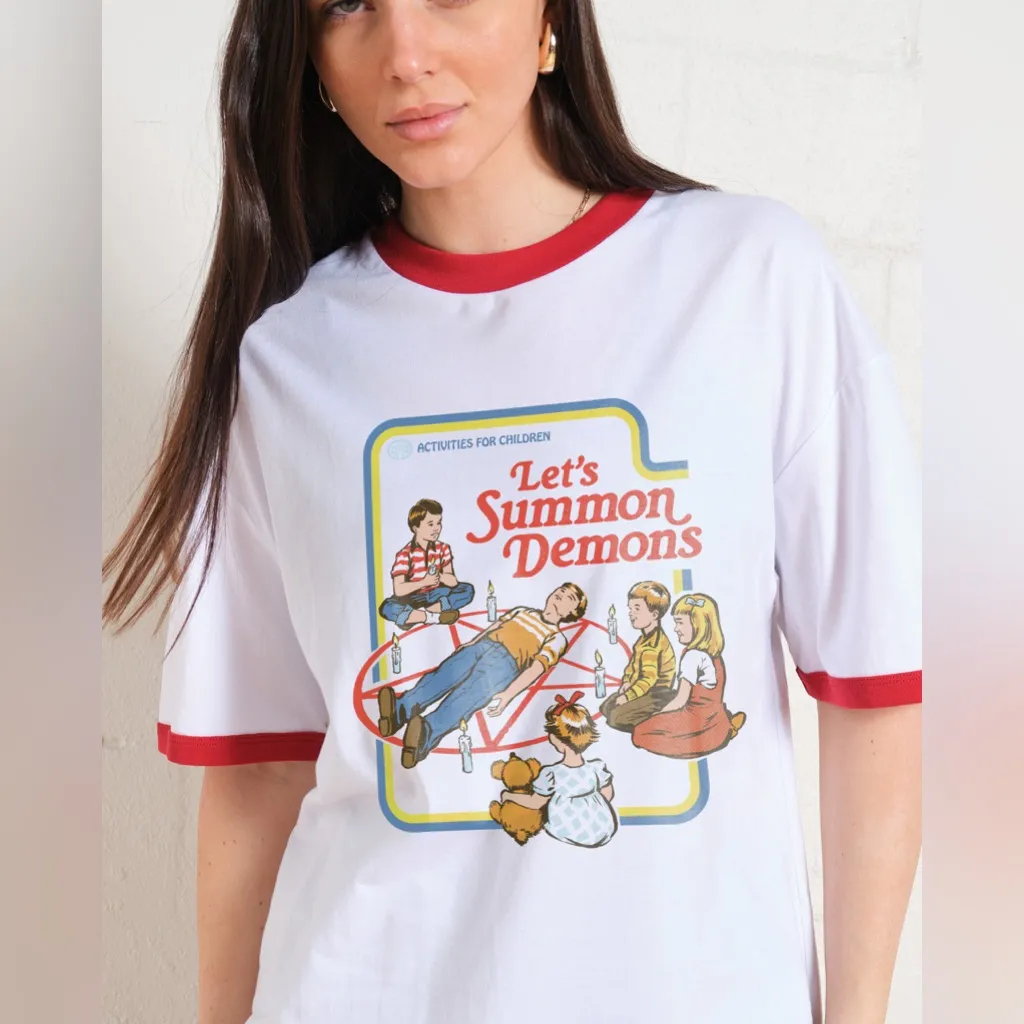 Black Matter Let's Summon Demons Ringer T-Shirt By Steven Rhodes Medium - Image 2