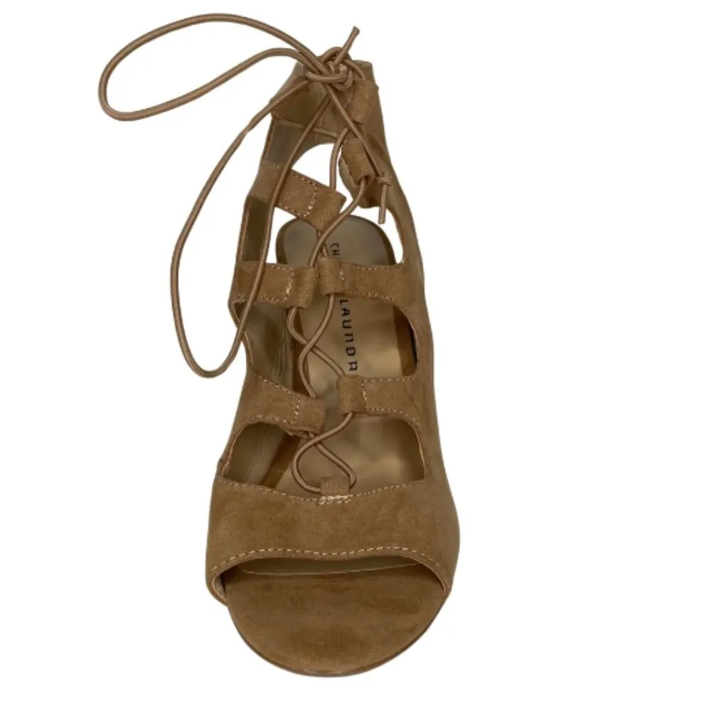 Brown Lace Up Chunky Heel Peep Toe Sandal Casual Comfy Size 8.5 - Image 3