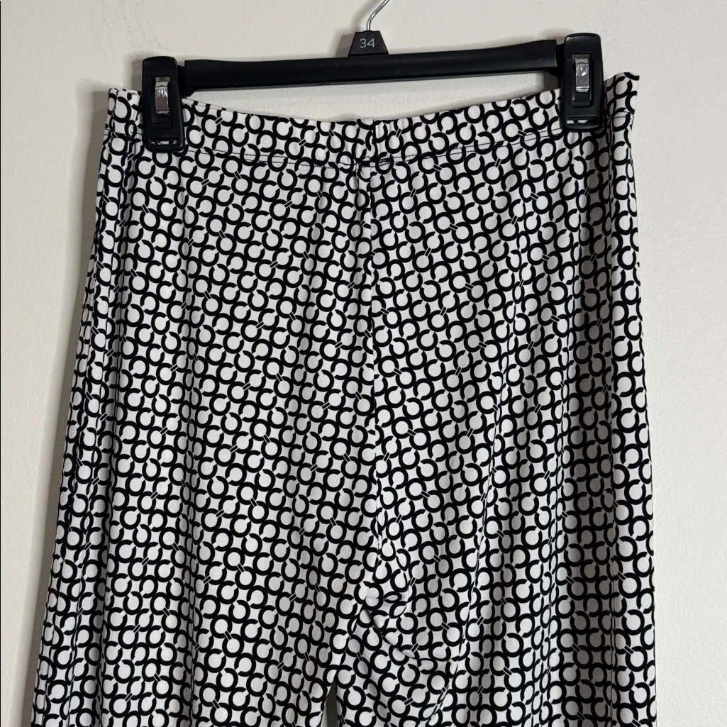 Clara Sun Woo Black Ivory Geometrical Logo Pattern Side Slit Flowy Ankle Pants S - Image 4