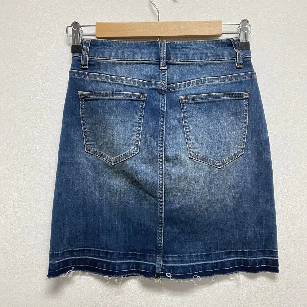 Harper Mini Skirt Y2K Women’s Small Distressed Denim Frayed Hem Jeans Blue - Image 8