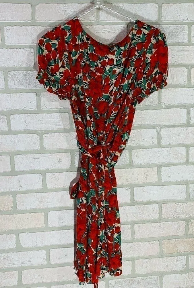 Zara Tulip Print Short Sleeve Wrap Dress Size S - Image 9