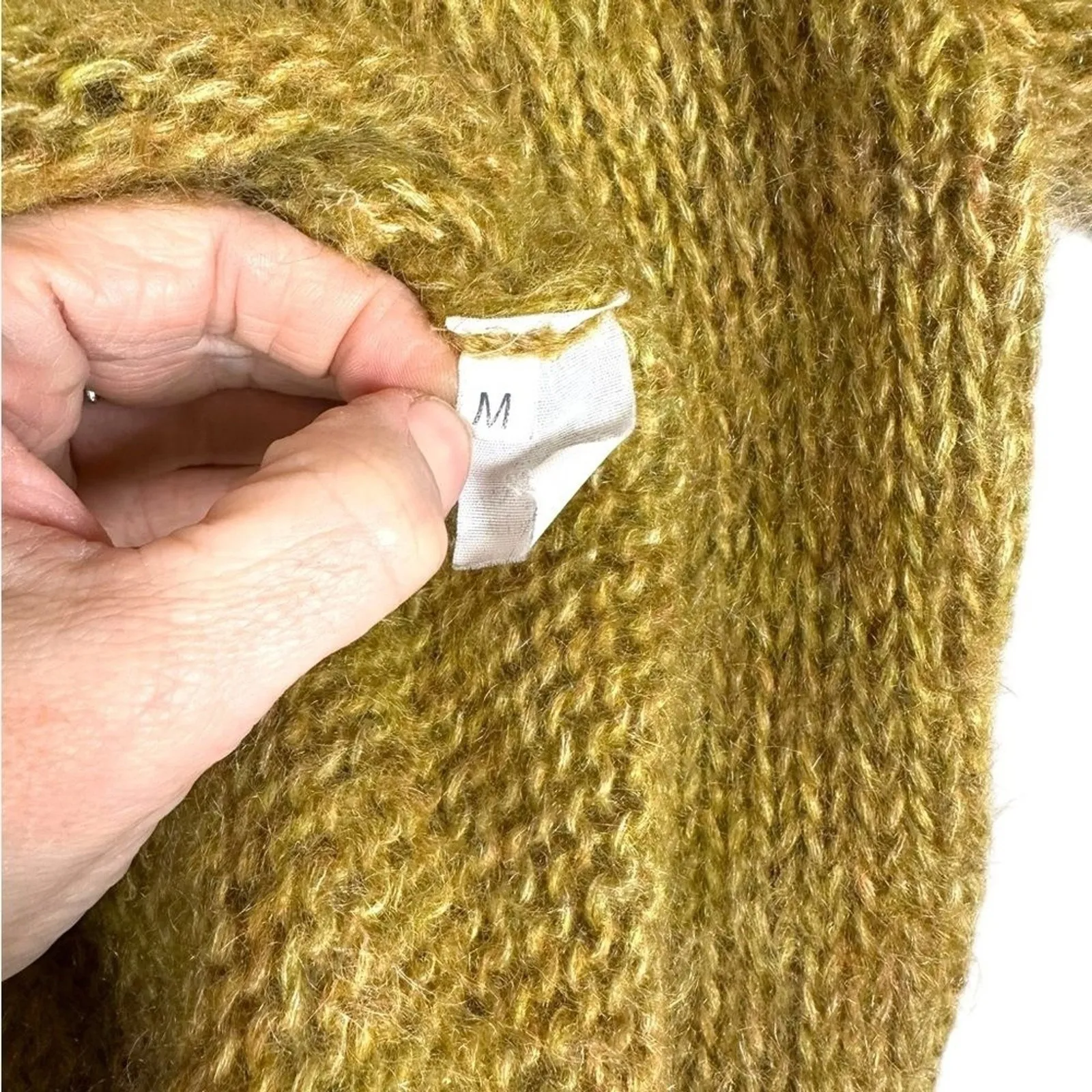 Boho Fringe Knit Sweater Mustard Yellow Bell Sleeve Braided Detail Medium - Image 3