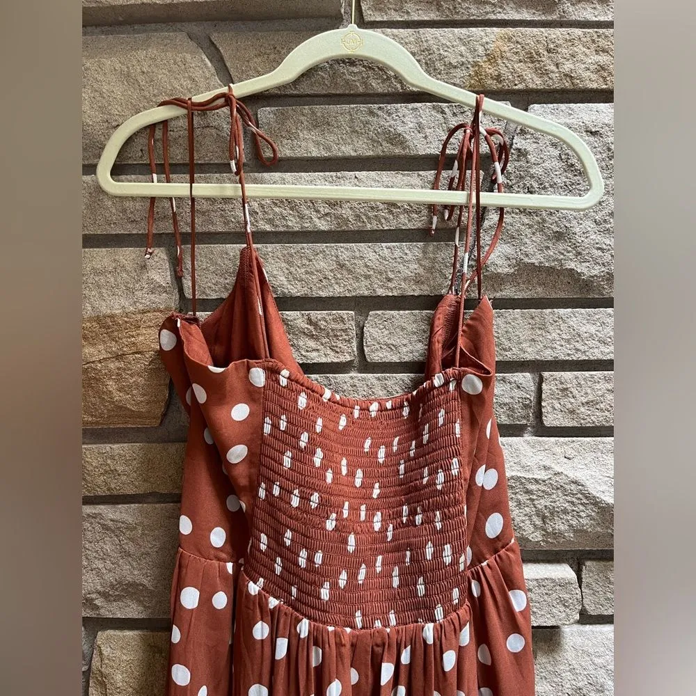 Abercrombie & Fitch Brown & White Polka Dot flowy midi maxi slit dress XL T - Image 9