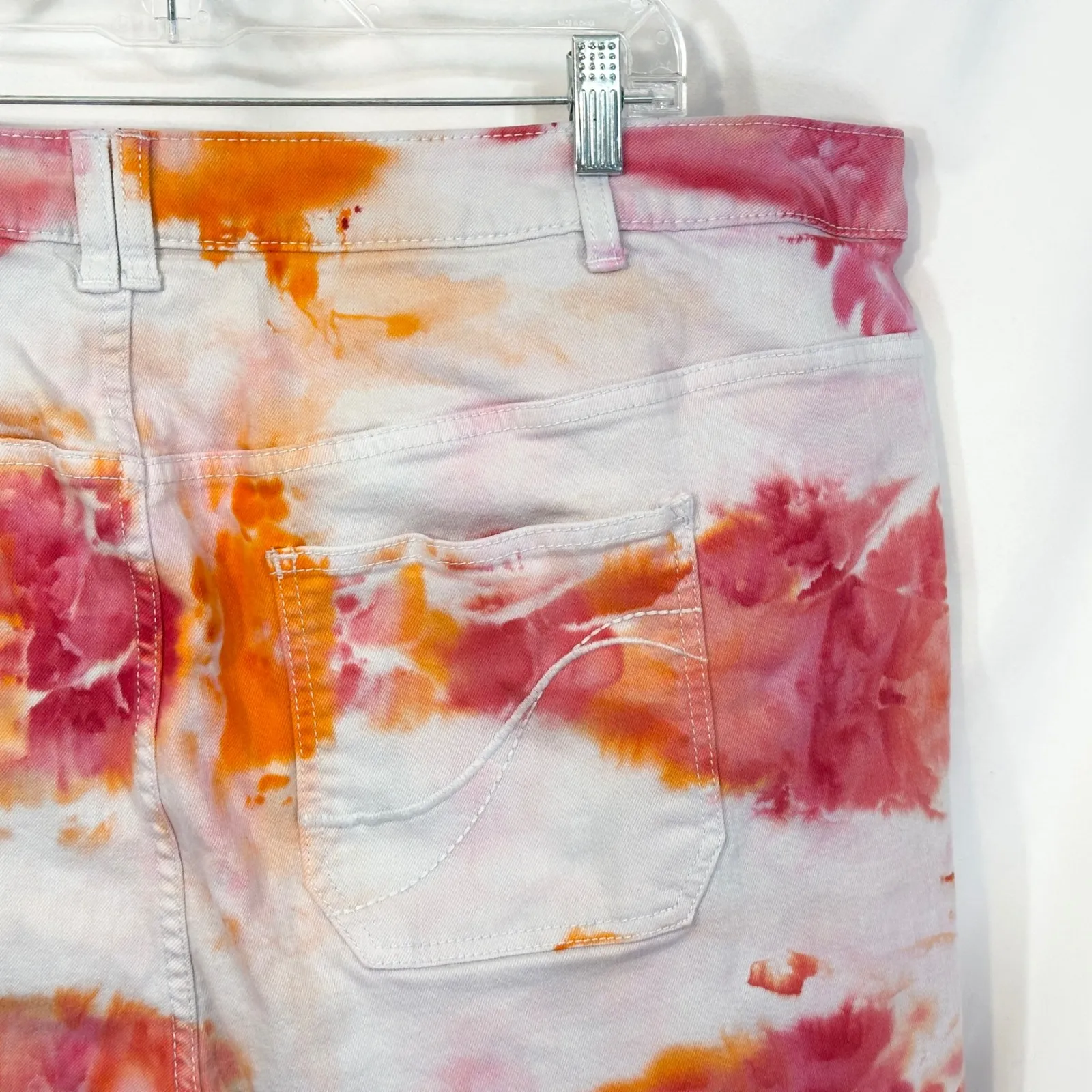 Lane Bryant Plus Size 28 Bermuda Shorts Handmade‎ Tie Dye Pink Orange Denim 1123 - Image 8