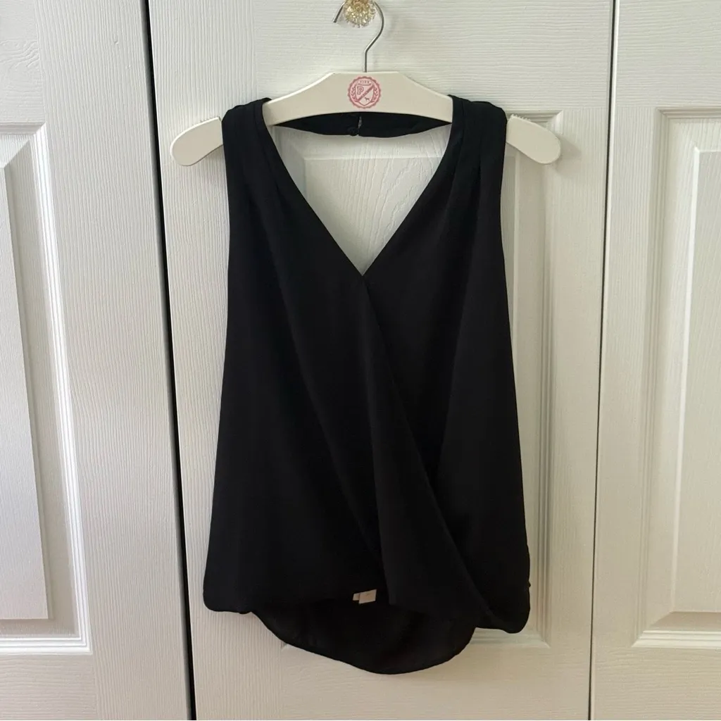 AQUA Black Crepe Halter Neck Surplice Backless Top - Image 2