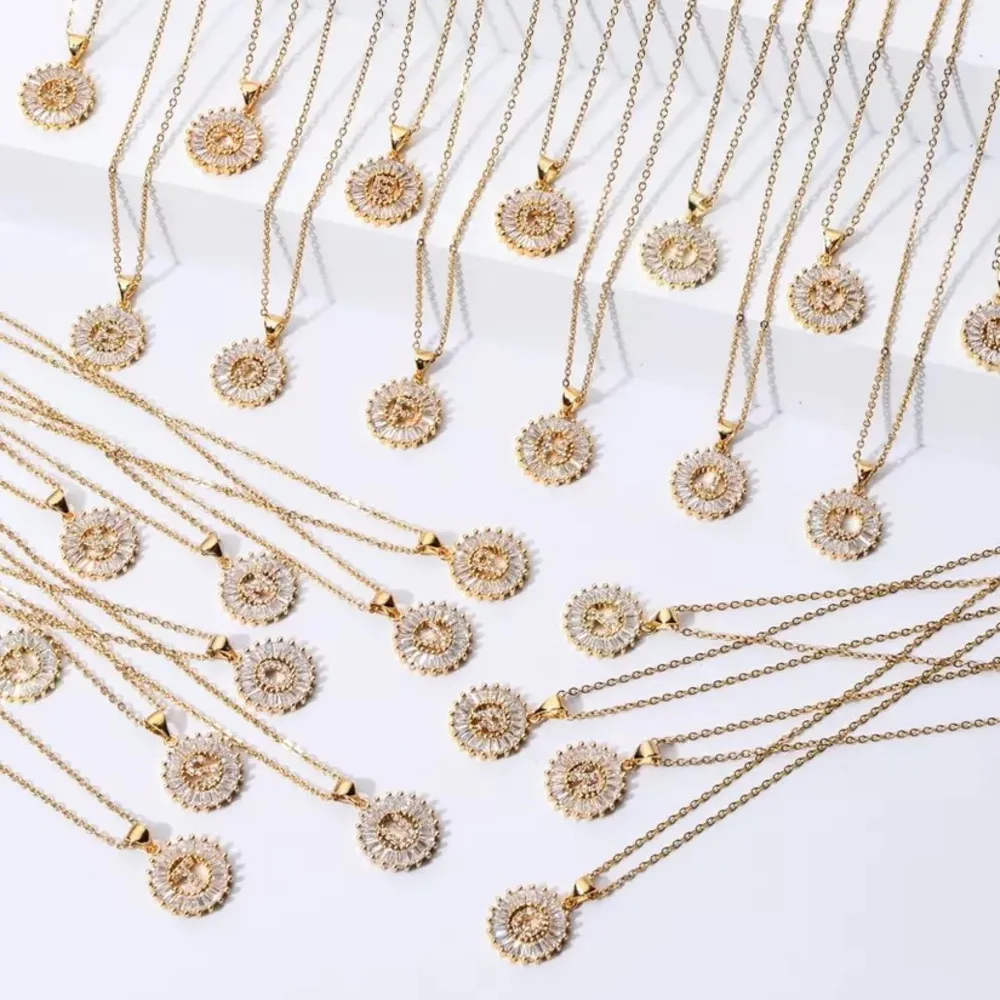 Gold Initial Crystal Sparkly Pendant Necklace A - Image 3