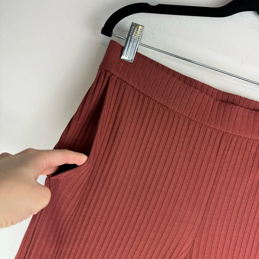 Eileen Fisher Wide Leg Ribbed Stretch Pants Sz Small Terracotta Rust - Image 8