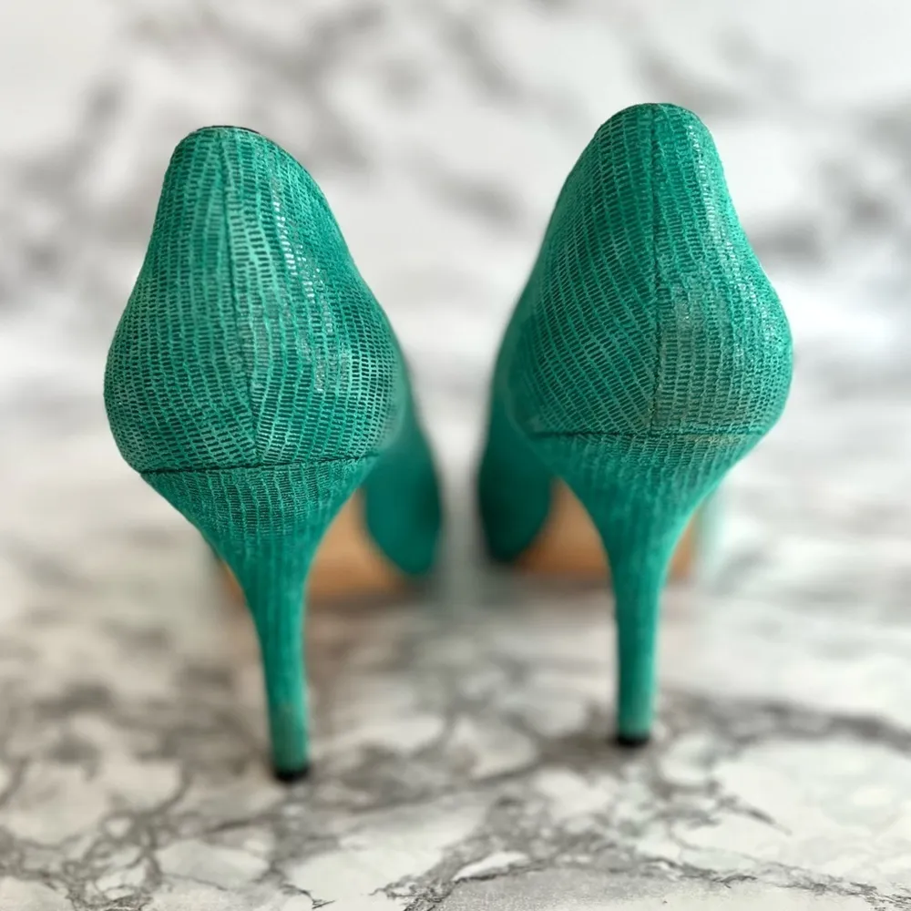 WHBM Samantha Pumps Green Colorblock Patent Leather Embossed Heels 8.5 - Image 8