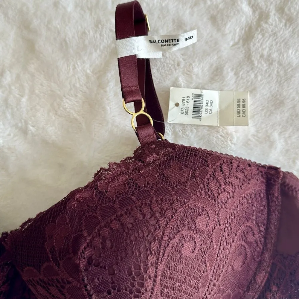 NWT Aerie Real Power Burgundy Floral Lace Balconette Bra - 34D - Image 3