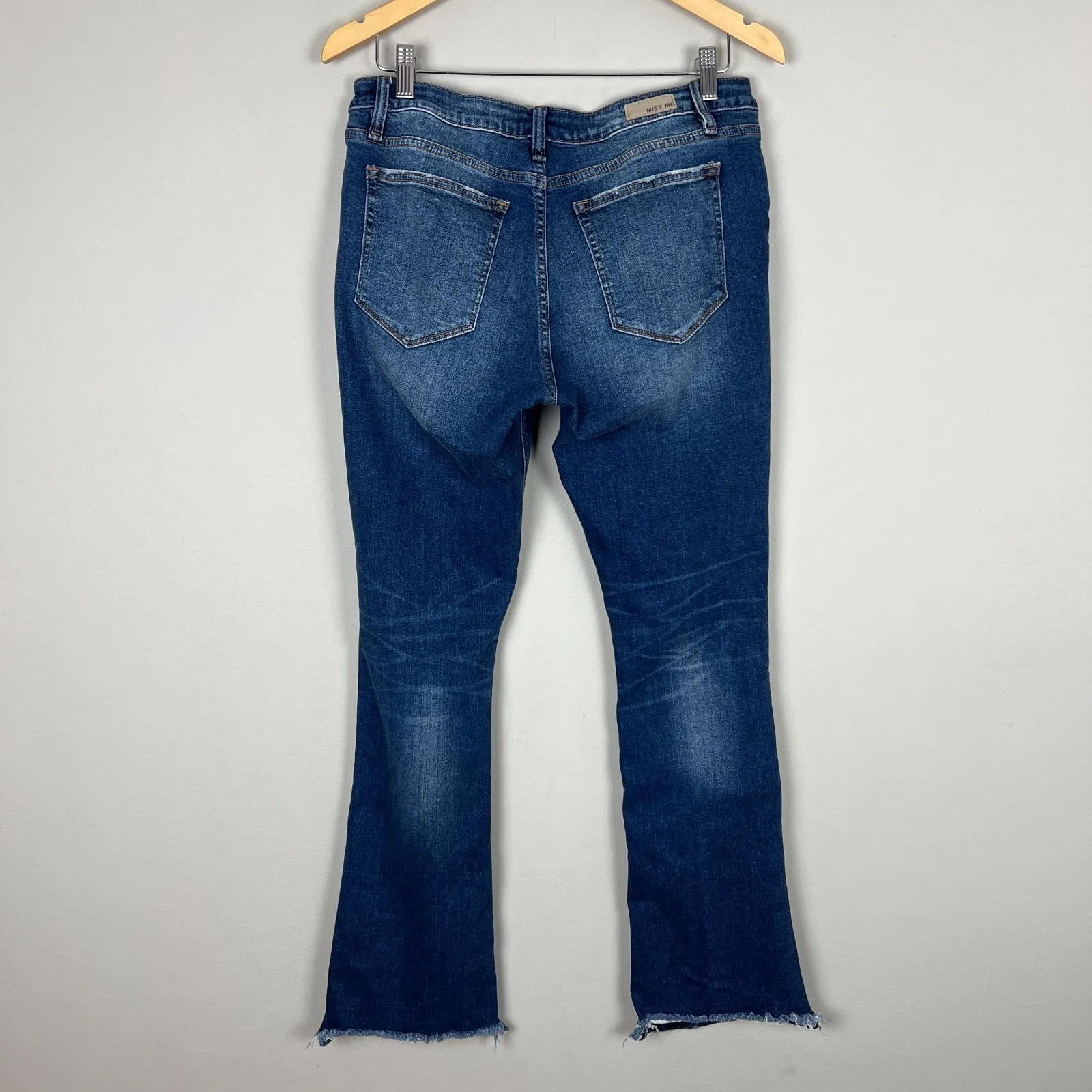 Miss Me Boot Jeans Womens 32 Blue Medium Wash Stretch Denim Whiskering NO Bling - Image 7