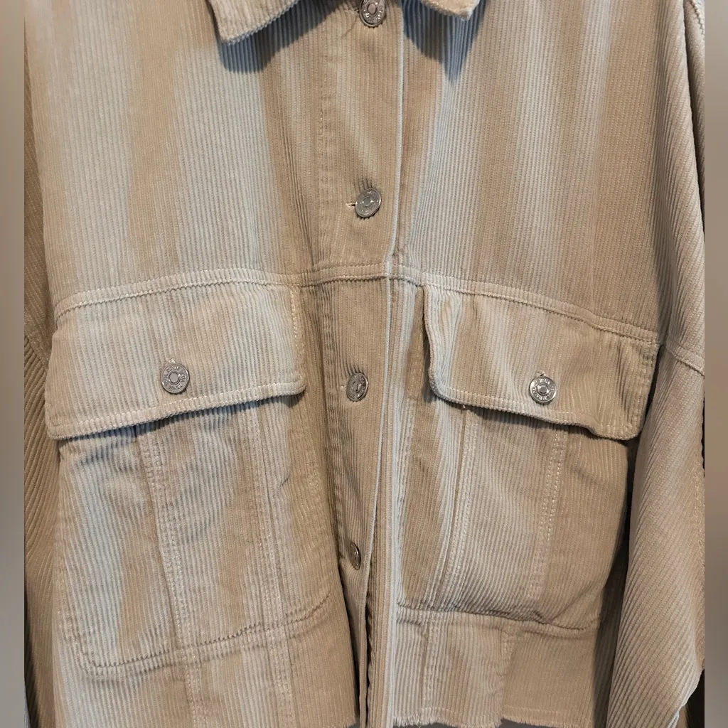 Zara Corduroy Button Down Light Jacket in Beige Sz XL - Image 6
