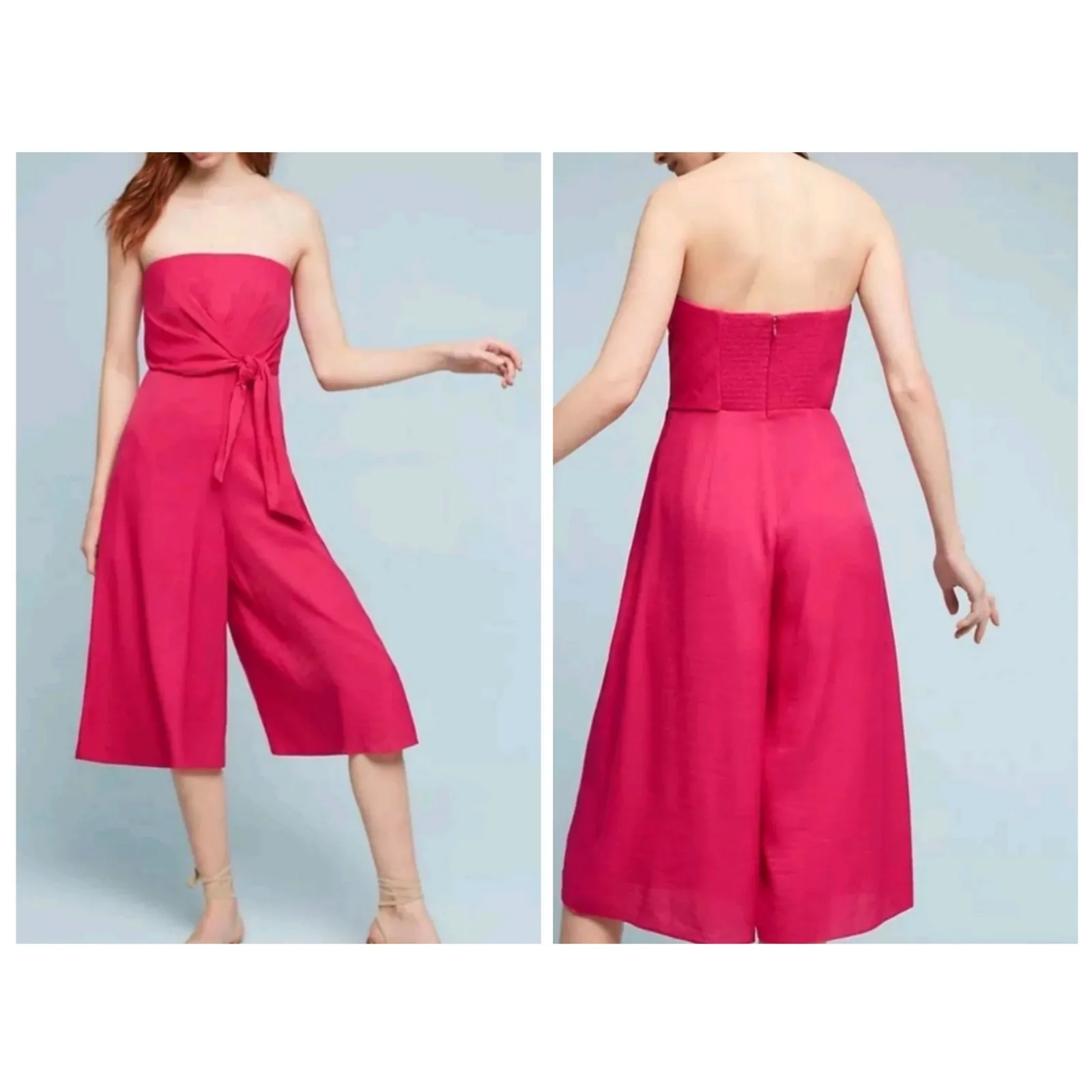 Anthropologie MAEVE Hot Pink Jumpsuit Smocked Strapless Wide Leg - Image 2