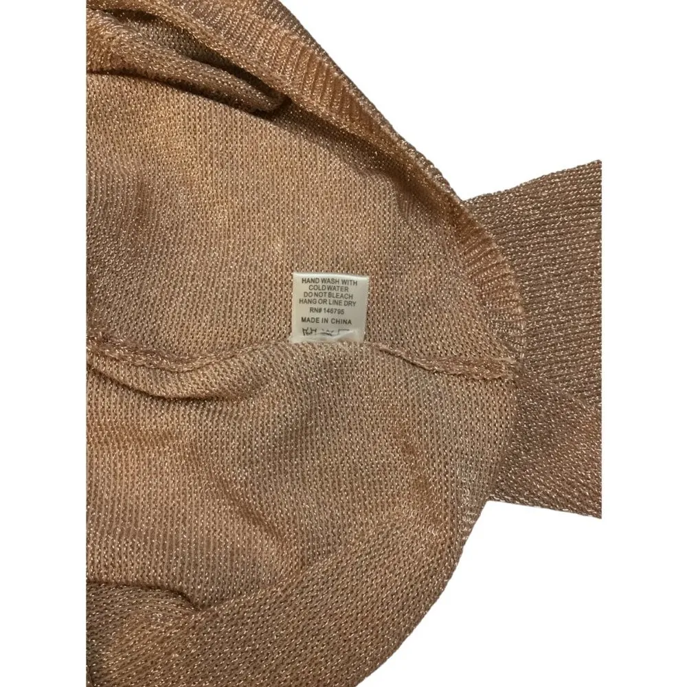 Dee Elly Metallic Shimmer Cropped Front Tie Bell Long Crochet Sleeve Rose Gold M - Image 11