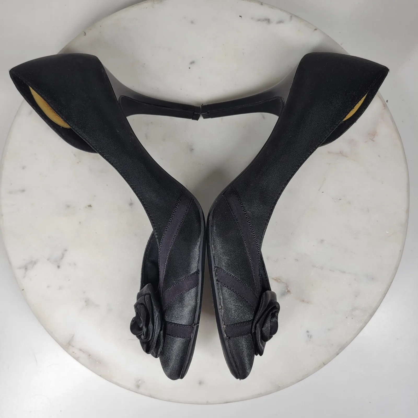 Fioni Dress Pumps Womens‎ 8.5 Black Satin Rose Stiletto High Heels Formal - Image 10