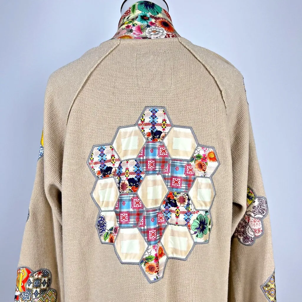 $585 NWT Johnny Was Biya Beige Glina Applique Long Sleeve Coat Jacket Boho Sz S - Image 11