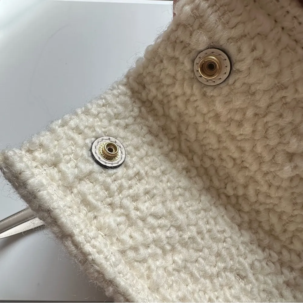 TORY BURCH ELLA LOGO CREAM BOUCLE TOTE BAG LEATHER/CHAIN HANDLE NWT $698 RARE - Image 6