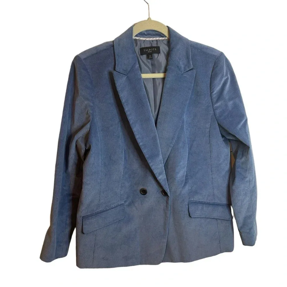 TALBOTS BLUE CORDUROY DOUBLE BREASTED BLAZER - Image 3