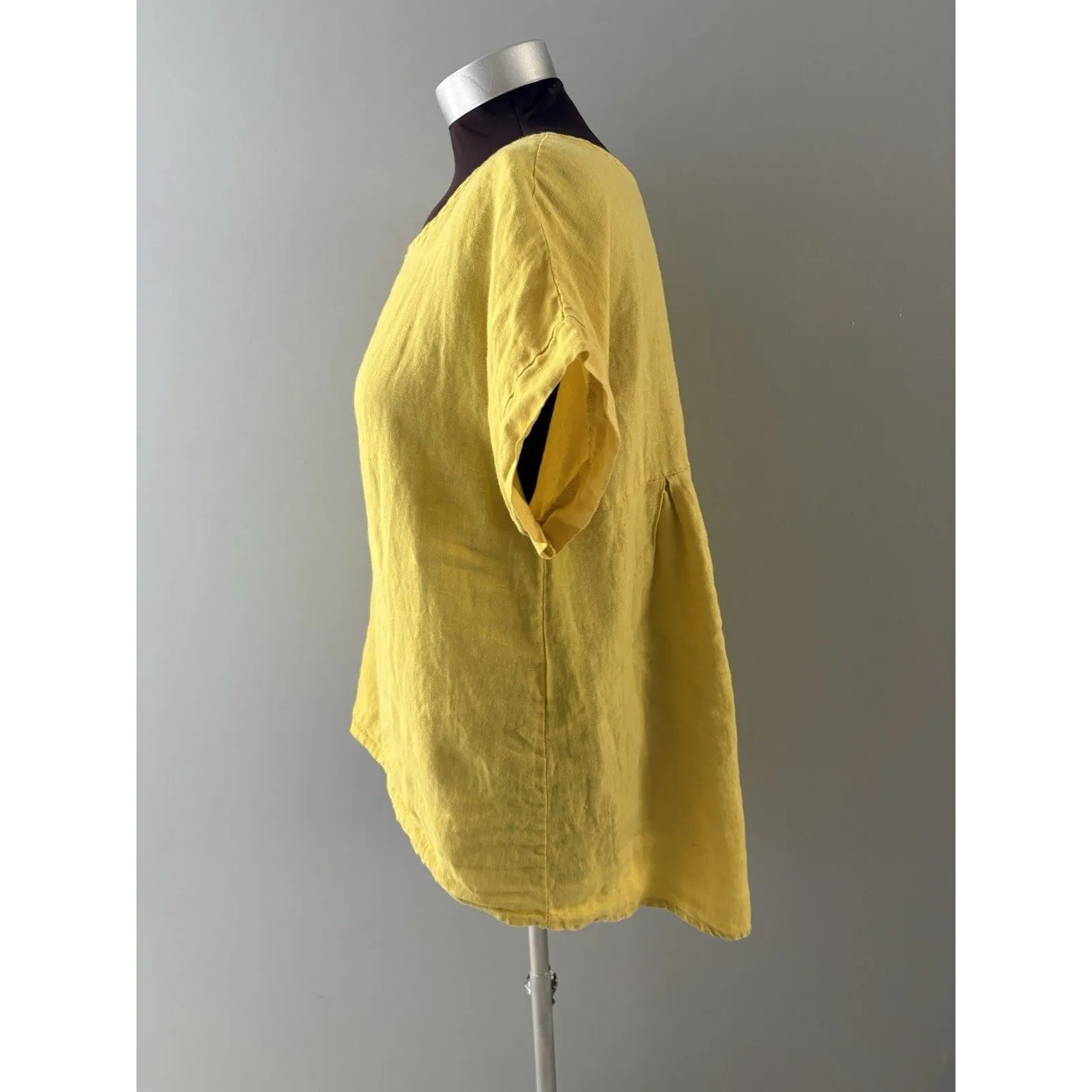 TERZO MILLENNIO Linen Top Button Back M Yellow Lagenlook Beach Lightweight Italy Size M - Image 4