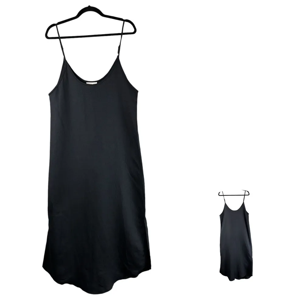 Little Lies Dress Womens Medium Black Linen Blend Slip Slit Dark Academia Casual - Image 2