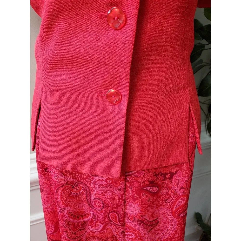 Vintage Koret Red 100% Polyester Single Breasted Blazer & Skirt 2 Piece Suit 10 - Image 4
