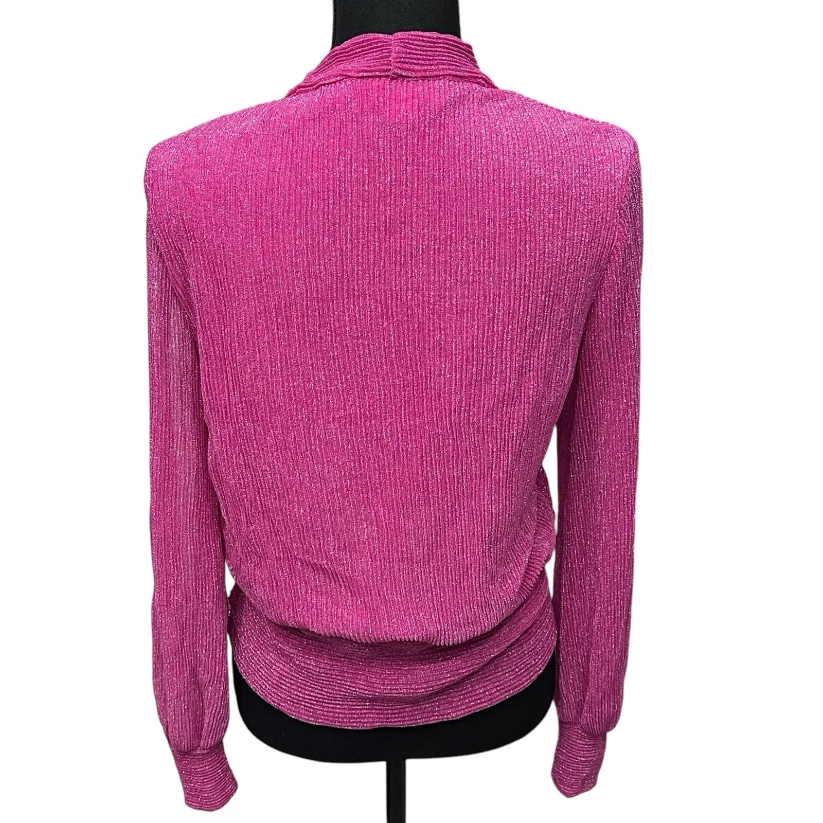 Kristinit Anthropologie Women's Size Medium Long‎ Sleeve Fuchsia Blouse Top Tie Pink - Image 3