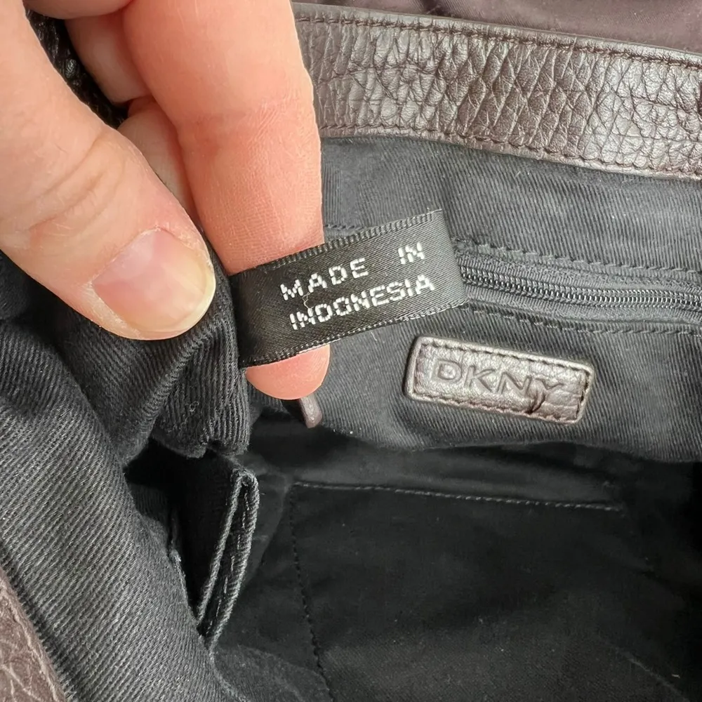 DKNY Brown Suede & Dark Purple Satin Crossbody Purse - Image 9