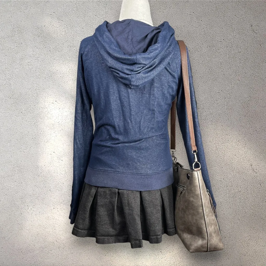 Bebe Rhinestone Logo Zip Hoodie Women’s Small Dark Blue Y2K 2000 Retro Lace Trim - Image 2