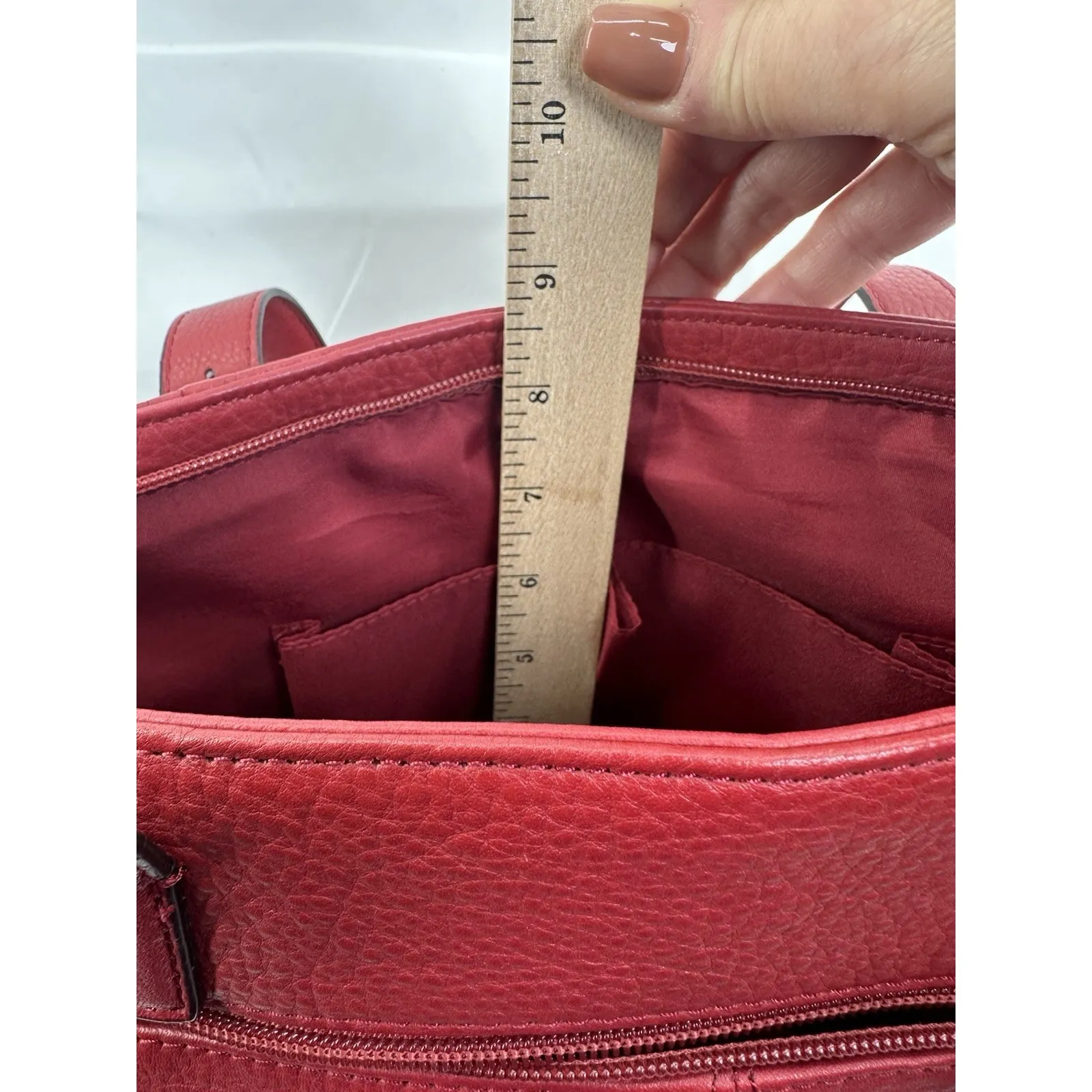 Giani Bernini Red Leather Zip Buckle Shoulder Bag Purse w/ Pockets Double Handle - Image 15