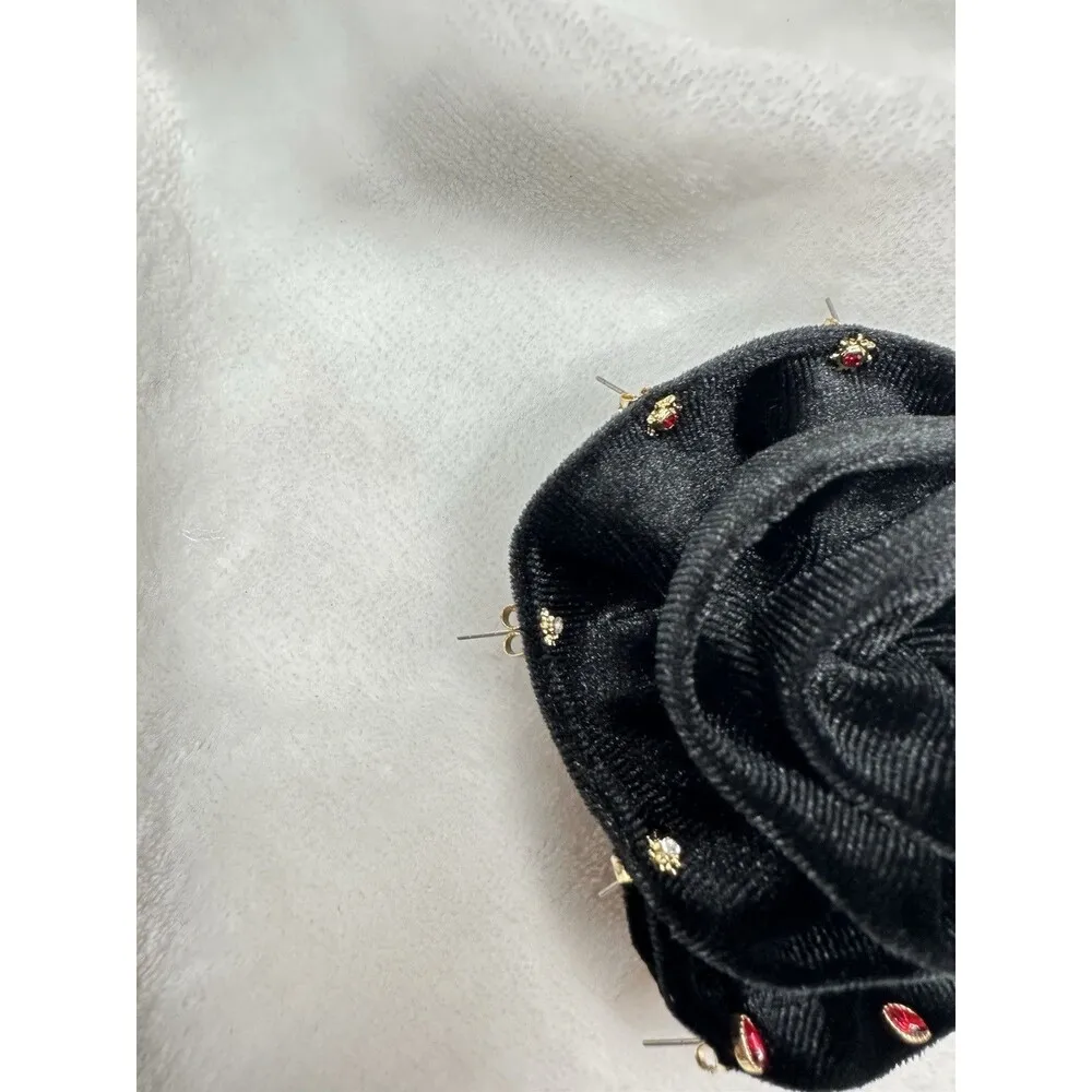 NEW Free People Rosette Stud Pack In Black Earrings Set Brooch Pin Boho Flower - Image 3