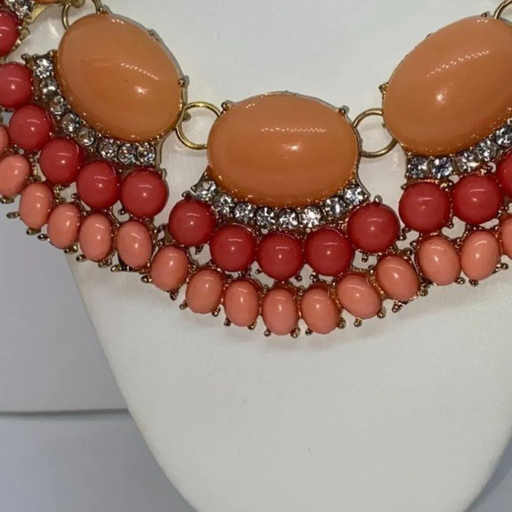 Multi-Tone Coral Pink Orange Rhinestone Pendant Necklace - Image 2
