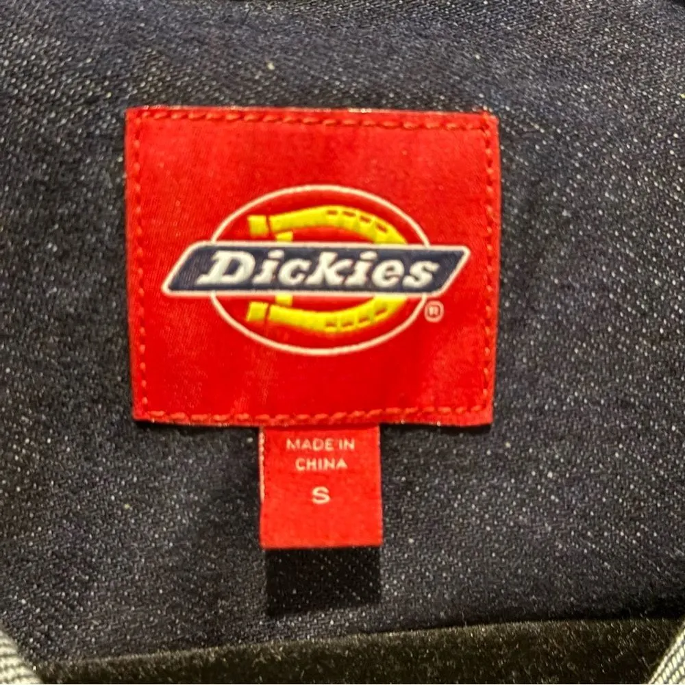 Dickies Cotton Convoy Logo Jean Jacket Blue Dark Wash Distressed Juniors Small - Image 7