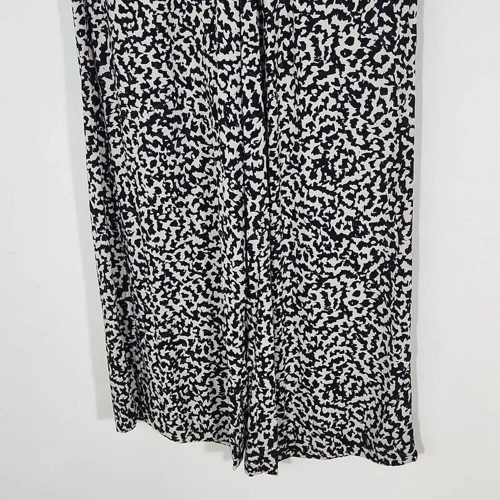 H&M Black and Cream Cropped Wide Leg Pull-On Pants Sz Small Flowy Wide Leg Pants - Image 3