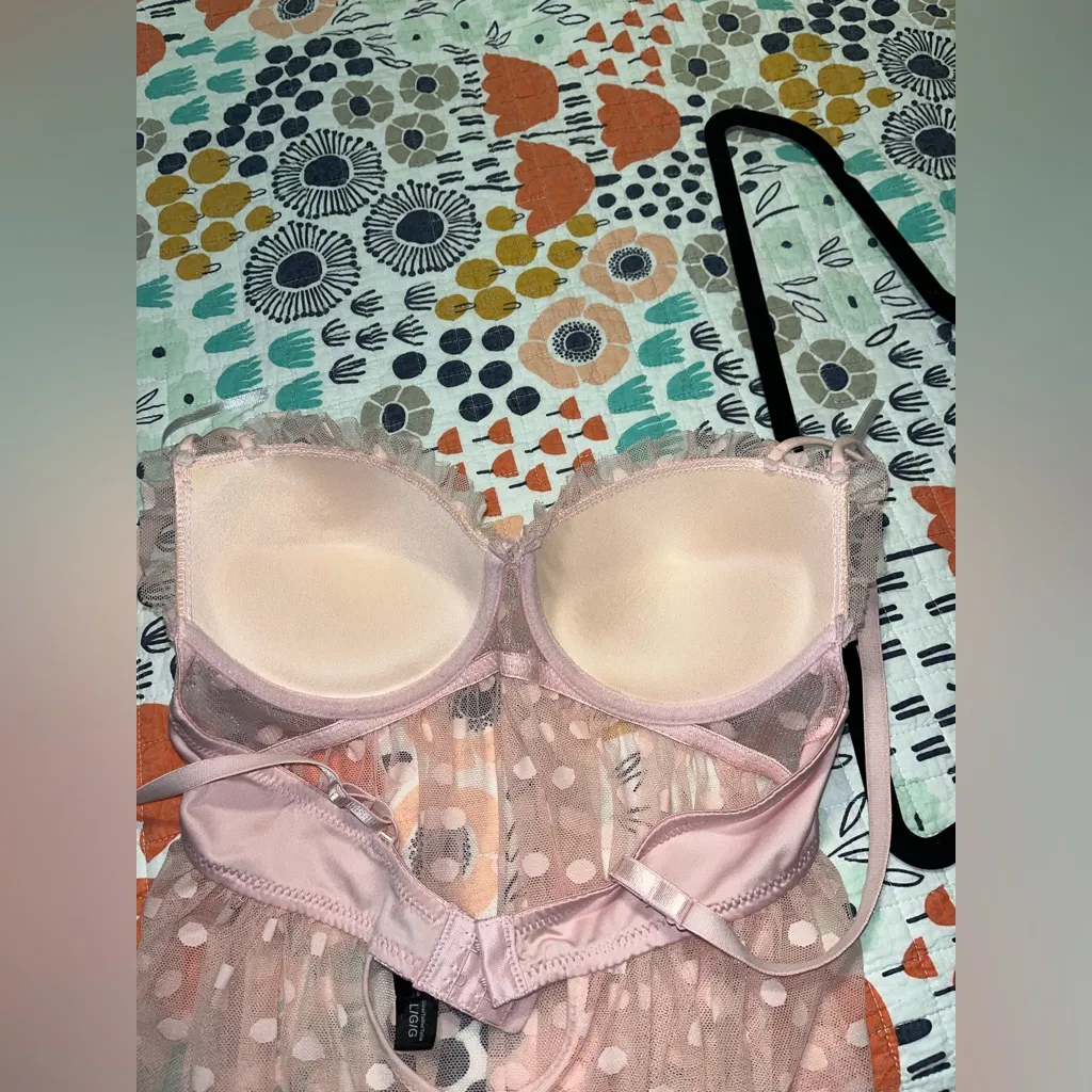 Romantic‎ Sheer Pink Polka Dot Babydoll Lingerie – Size Large - Image 9