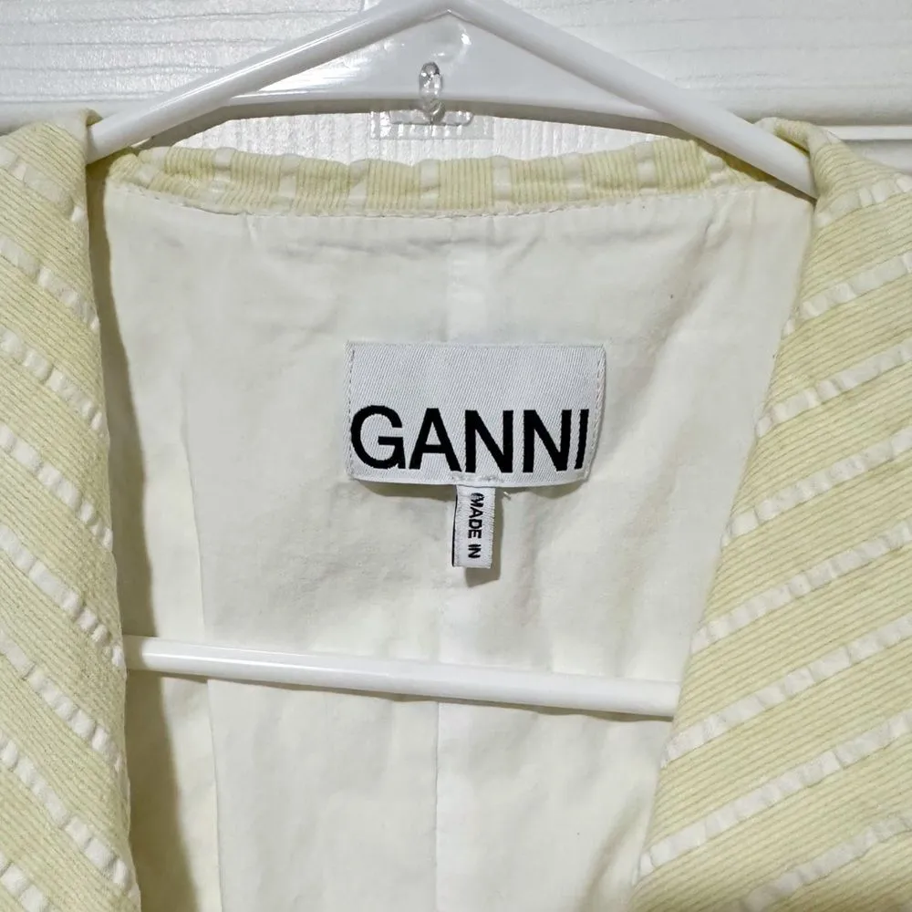 Ganni Seersucker Stripe Midi Dress Stripe Flan Size 14 Yellow - Image 9