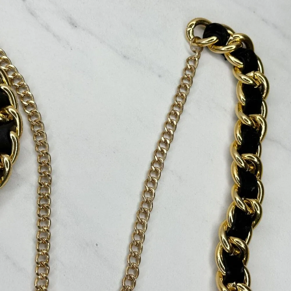 Charming Charlie Chunky Black Woven Gold Tone Metal Body Harness Chain Y2K OS ✨ - Image 2