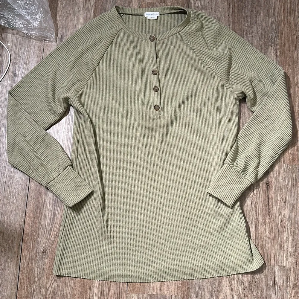 Lovers and Friends Hailey Henley Sweatshirt Dress Walffle Knit Sage Green - Image 7