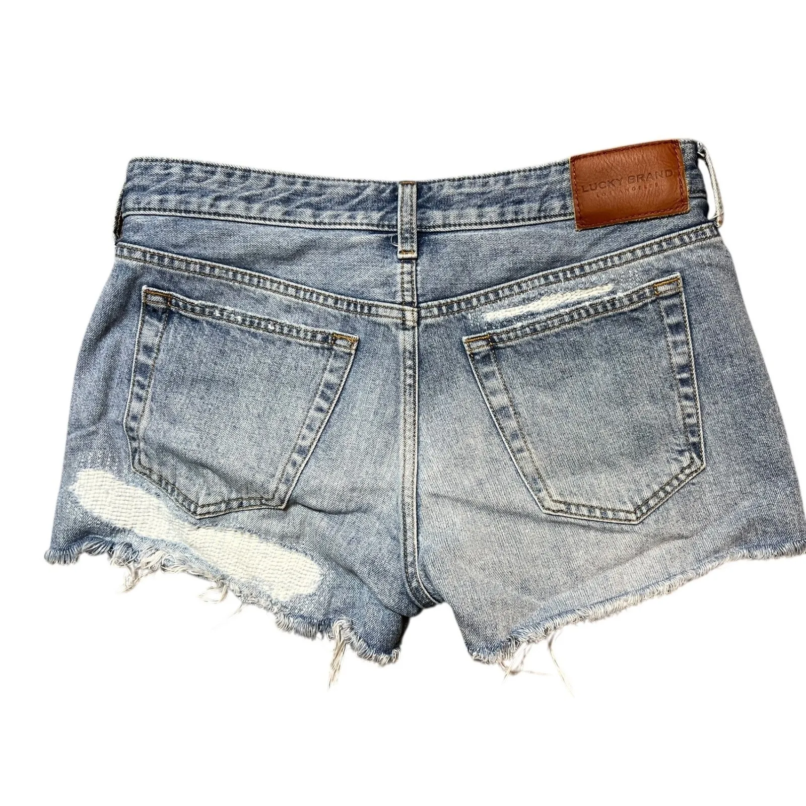 Lucky Brand Mid Rise Boy Shorts Distressed Denim Cut Off Size 4/27 2"Inseam Pool - Image 2