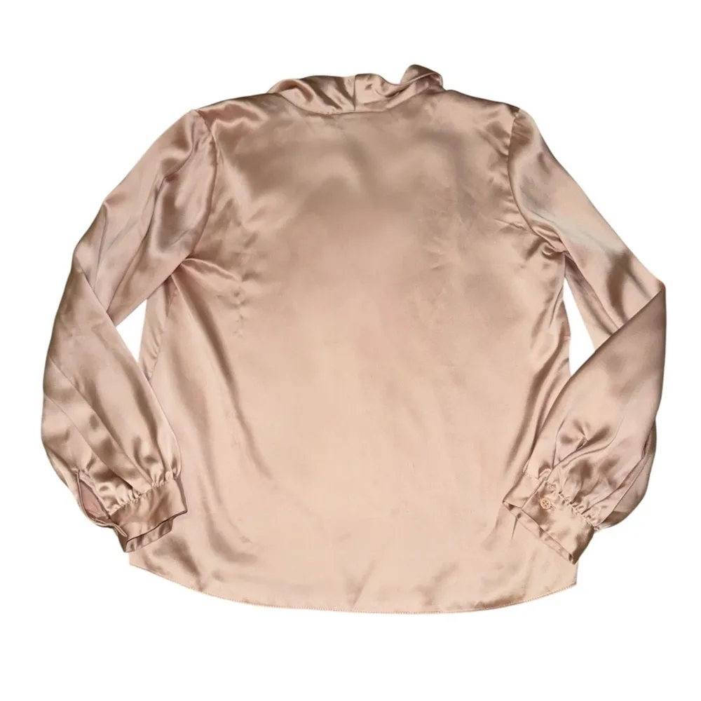 Topshop light pink satin scallop hem long sleeve blouse women’s size 8 - Image 2