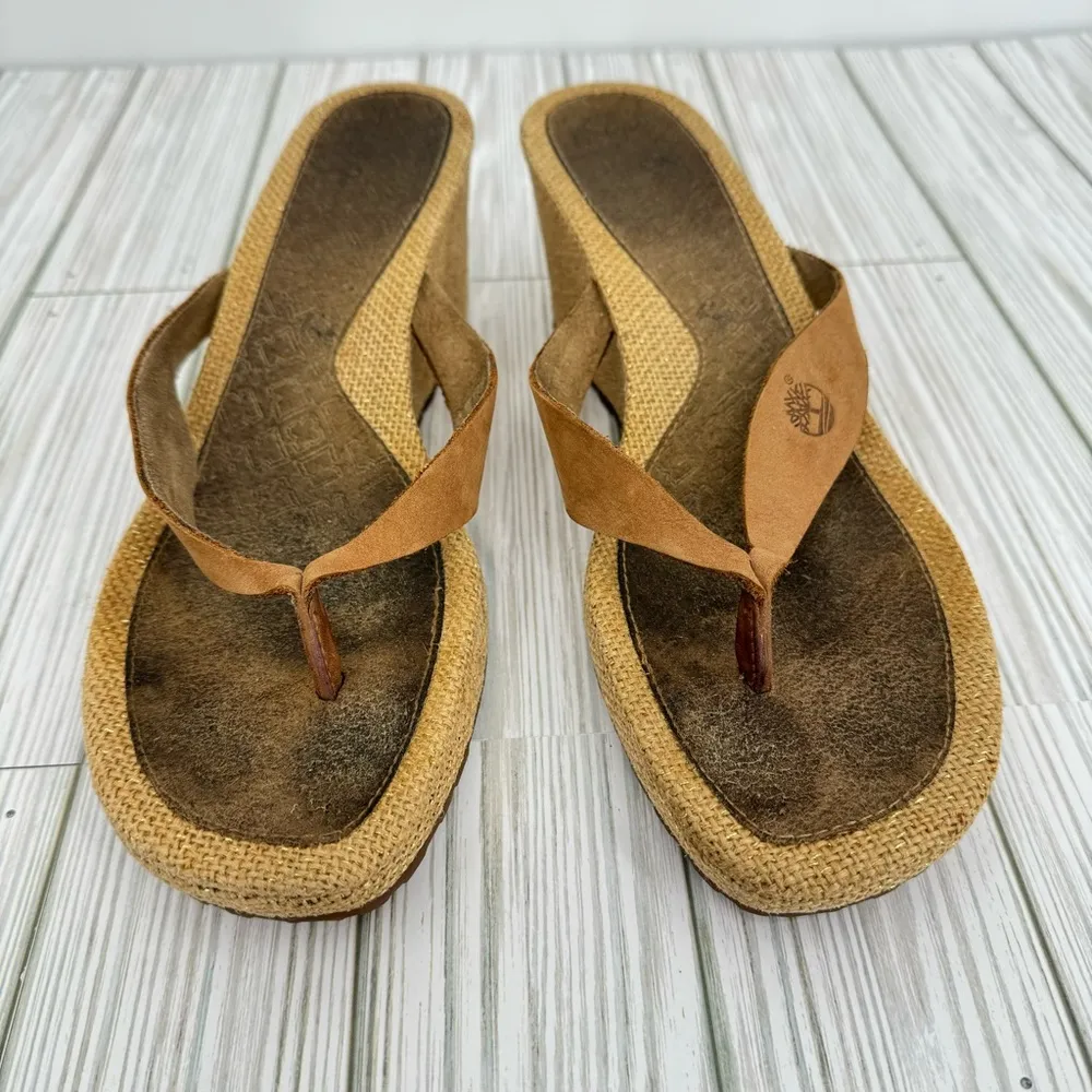 Timberland  tan leather wedge espadrille sandals 10 - Image 2