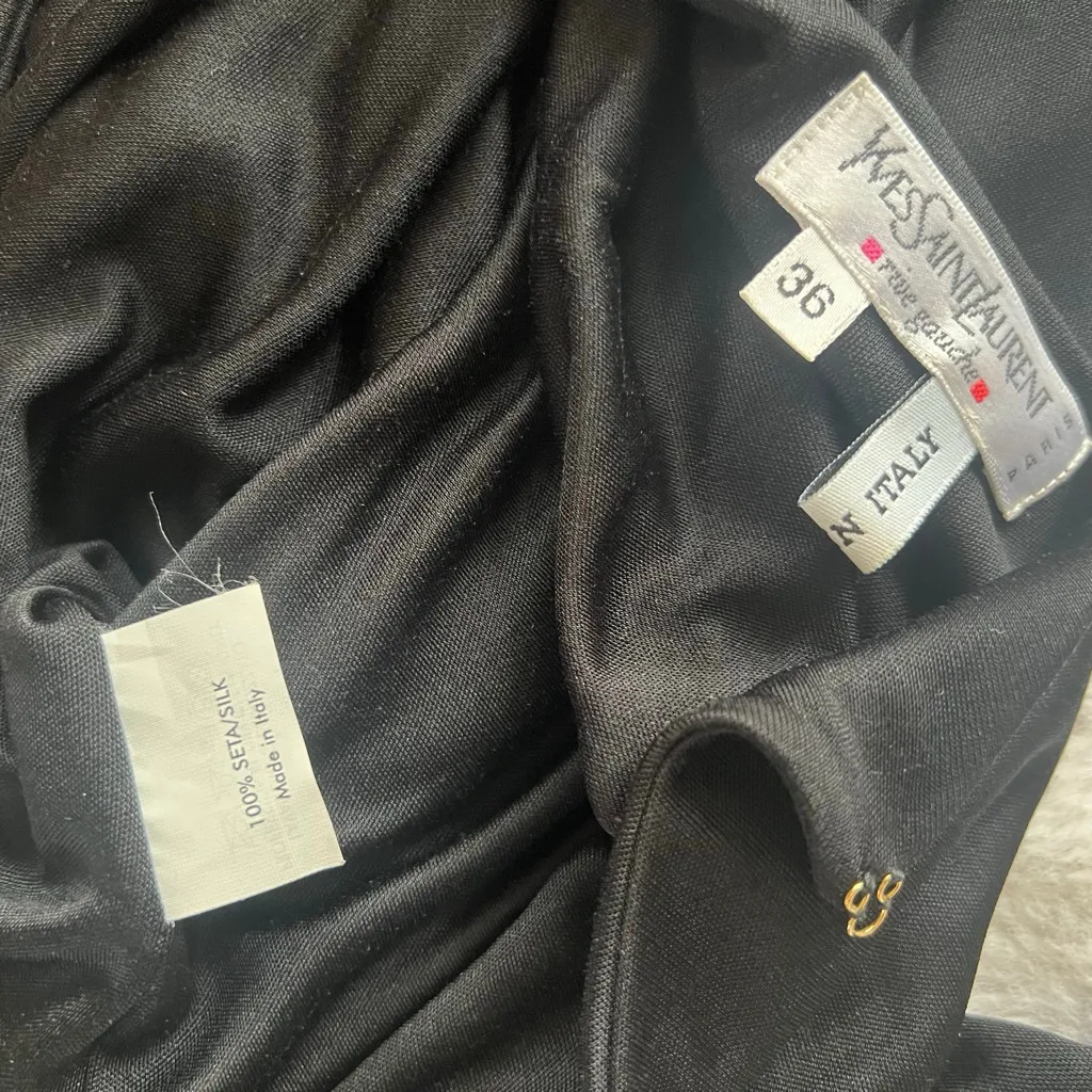 Women's VINTAGE Yves Saint Laurent Black Long Sleeve Dress US 6 Gold Accents Size undefined - Image 6