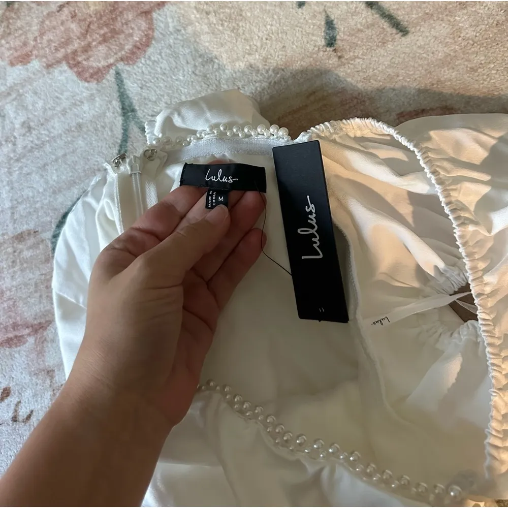 LULU’S Adorable Poise White Pearl Puff Sleeve Mini Dress - Image 6