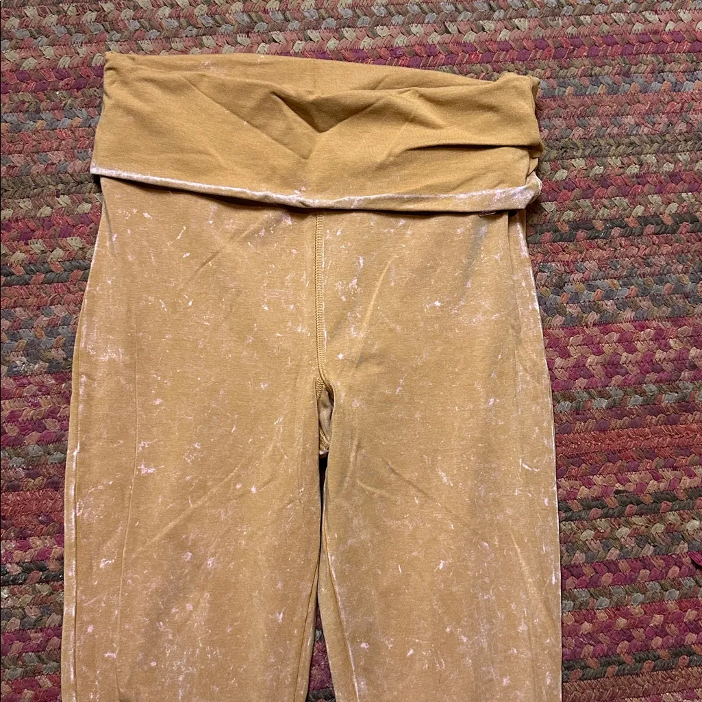 VICTORIAS SECRET PINK BROWN FOLD OVER WAIST FLARE YOGA PANTS SPLIT HEM - Image 2