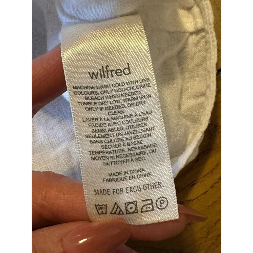 Wilfred Aritzia Button down Shirt Blouse white 100% Organic Linen Size XS Luxury - Image 5