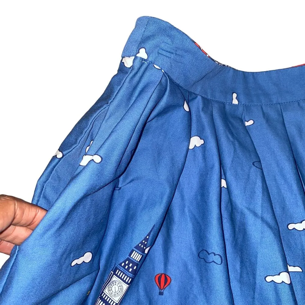 Grace Karin Pleated skirt with a London transportation scene print small Blue - Image 3