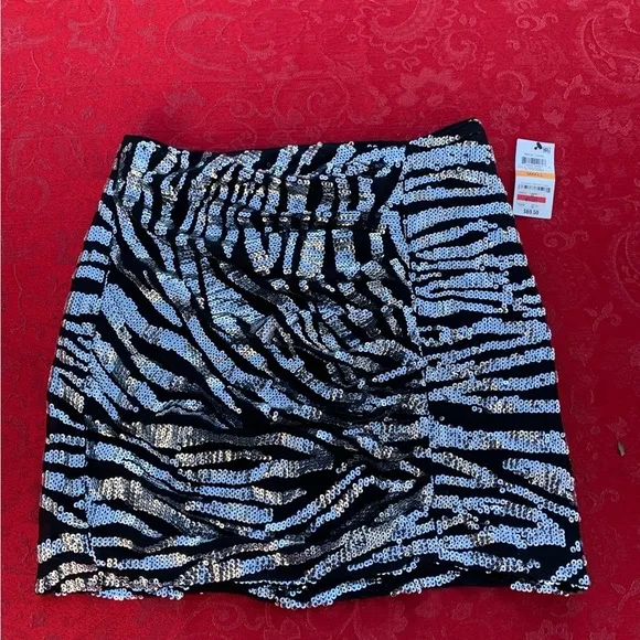 NEW  Skirt Bar‎ III 3 Black Sequin NWT - Size S Silver Animal Print Small - Image 5