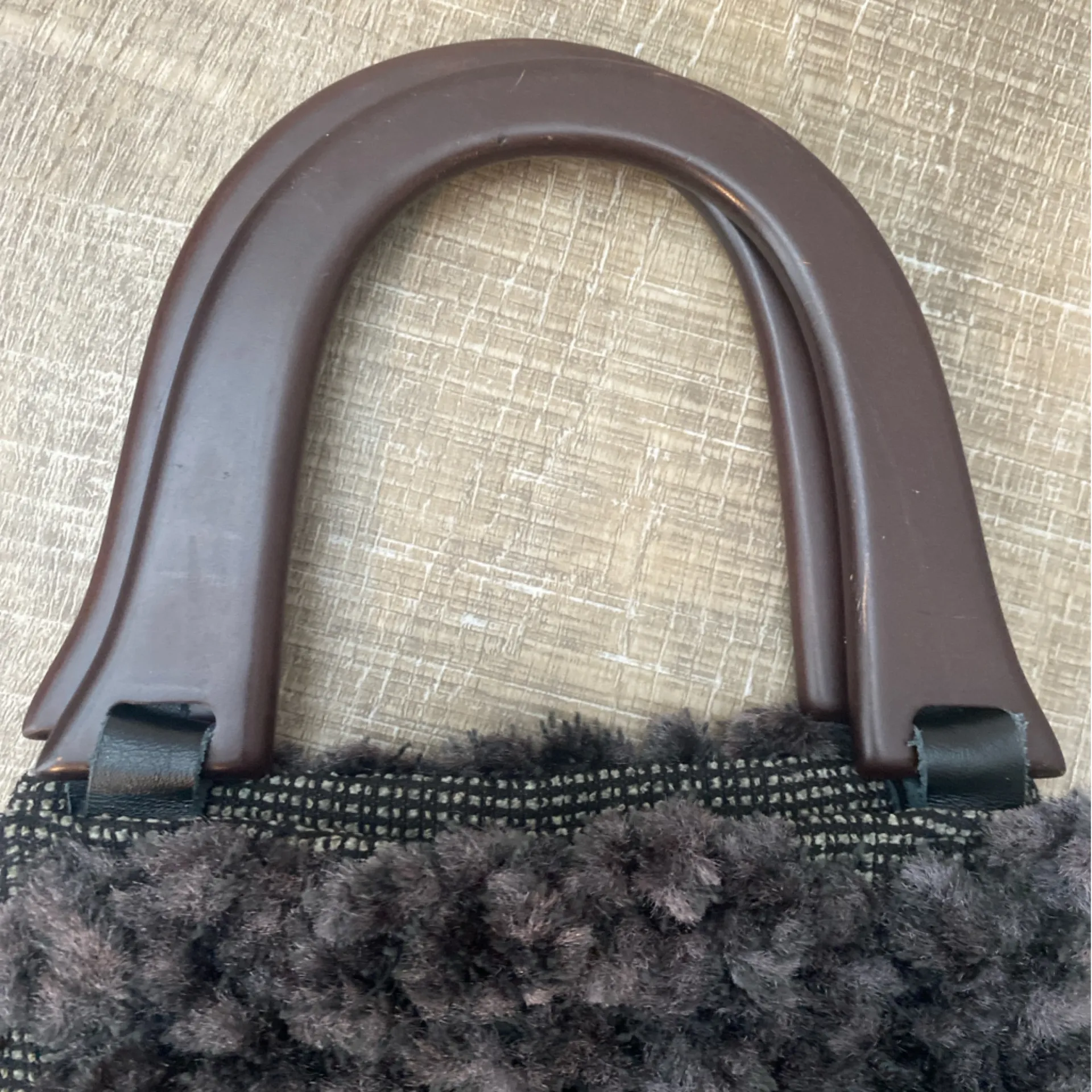 Handmade Granny Knit Purse Wood Handle Gray Medium Handbag Cottagecore Retro - Image 8