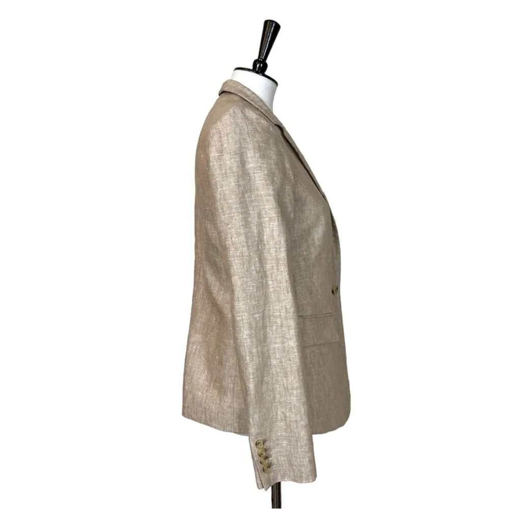 J.Crew Women’s Blazer Linen Schoolboy One Button Slim Lapel Natural Tan Size 6 - Image 3
