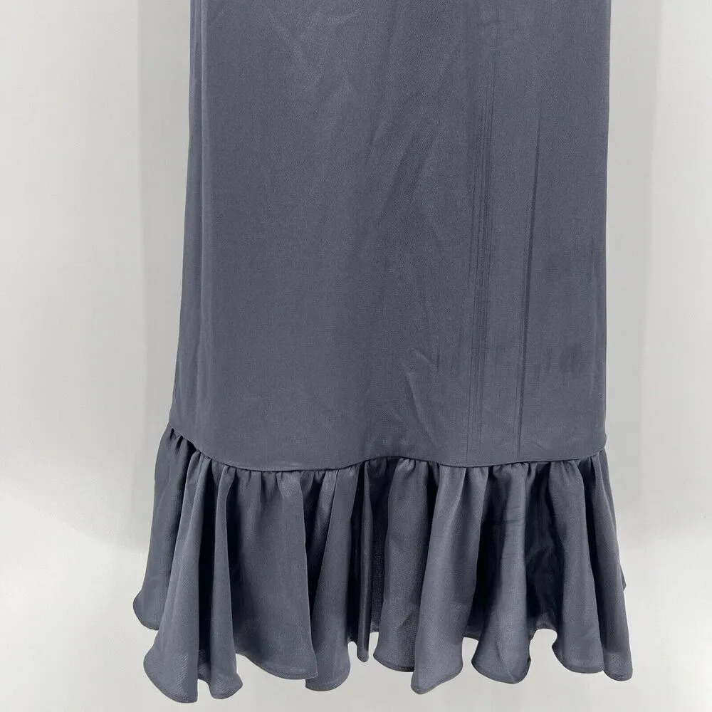 Shona Joy Zephyr Luxe Ruffle Wrap Midi Dress Slate Gray Cap Sleeves Hi-Lo Size 4 - Image 9
