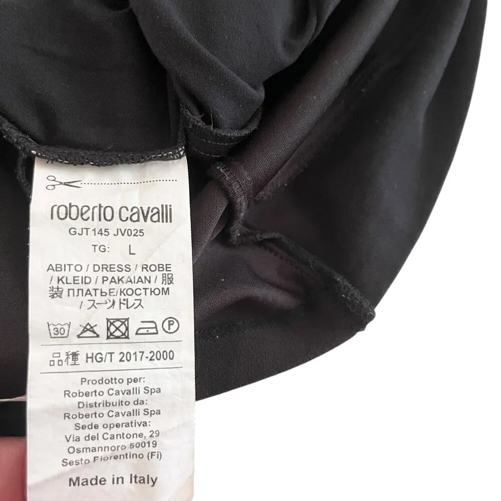 Roberto Cavalli Black Tone on Tone Colorblock Gold Stud Logo Dress Size L Size L - Image 6