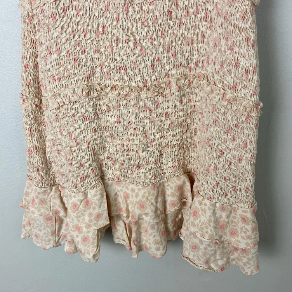 Blakely Dress Smocked V-neck Pink Floral Ruffle Mini Dress Medium - Image 9